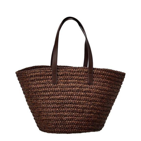 Saint Laurent Logo Raffia Tote, Brown - Picture 2 of 4